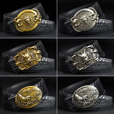 Cinturón de cuero sintético para hombre dragón tigre dorado plata hebilla correa de cintura punk negro Foto 1 de 4