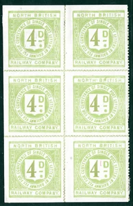 GB Scotland NBR Railway Letter Stamp 4d BLOCK{6} NORTH BRITISH Mint MM RSB150 - Picture 1 of 6