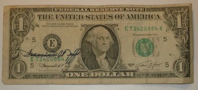 1974 $1 Francine Neff Autographed US Federal Reserve Note Hand Signed - Image 1 of 3