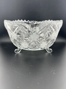 Vintage ANNA HUTTE Crystal Footed Bowl Etched with Sawtooth Rim 7.75" Diameter - Picture 1 of 3