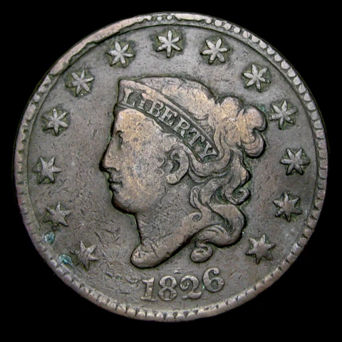 1826 Coronet Head Large Cent Penny ---- Nice Details Type Coin ---- #VF757 Cover