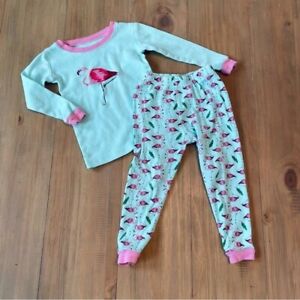 Leveret Flamingo Pajama Set Toddler Size 2 Mint Pink PJs Sleepwear Long Sleeve