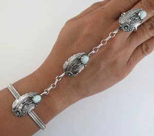 Juego de pulsera de esclavo ornamentado anillo ajustable de ópalo de laboratorio y plata de ley - Imagen 1 de 7