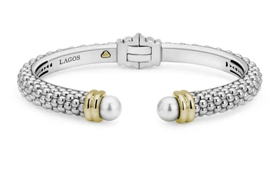 New LAGOS LUNA Collection Sterling Silver 18K Gold PEARL Cuff Bracelet SMALL (6) - Image 1 of 4