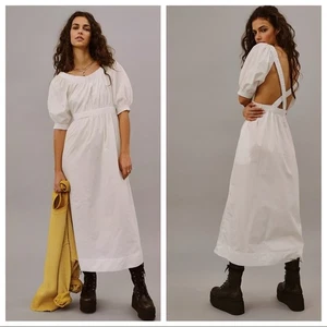 Free People Bernadette White Puff Sleeve Open Back Midi Dress Women’s Size XL - Bild 1 von 10