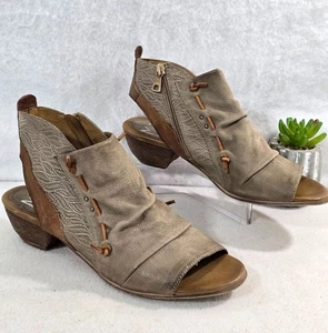 Miz Mooz Womens Celia Leather Peep-Toe Sandals Size 41 Tan & Brown With Side Zip - Picture 1 of 10