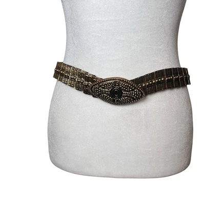 Antigo Harwill NY Cinto Elástico Tom Dourado Declaração de Metal Martelado Anos 70 Oval Retrô - Imagem 1 de 4