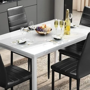 Modern Dining Set 5PCS ⭐⭐ High Quality – Marble-Top Table + Leather Seats - Picture 1 of 6