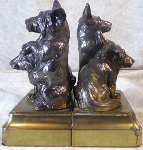 Antike Metall Doppel Hund Scottish Terrier Scottie Buchstützen 30er Jahre RAR - Bild 1 von 8