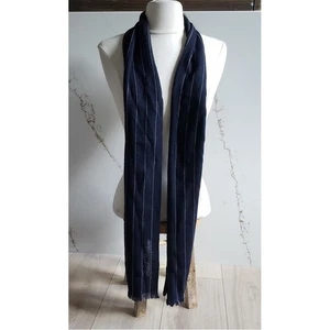 Bufanda de lana azul marino Brooks Brothers para hombre a rayas bordado logotipo flecos - Imagen 1 de 9