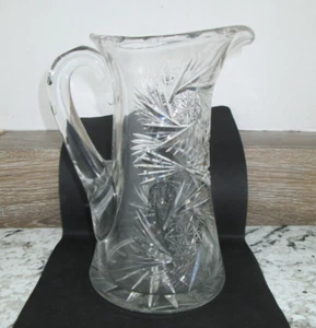 Vintage American Brilliant Cut Glass Heavy Water Pitcher 9" Tall - Picture 1 of 8