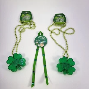 2 Green Shamrock Blinking Light Up Beads St. Patrick’s Day & Vintage Pin - Picture 1 of 5