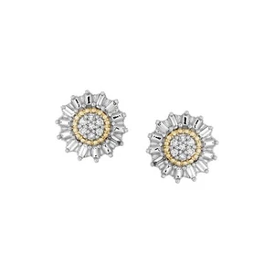 Natural Round Diamond 0.17 Cttw Women's Flower Stud Earrings 10K Yellow Gold - Picture 1 of 4