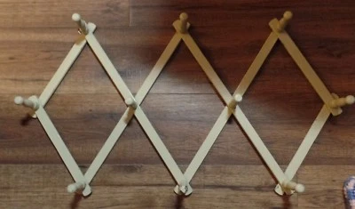 复古奶油木质 10 Peg 手风琴可扩展杯马克杯外套珠宝架支架  — 第 1/4 张图片