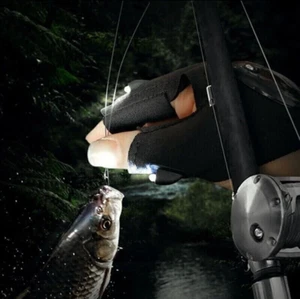 1 Pair of 2 LED Flashlight Gloves Outdoor Fishing Gloves and Working In The Dark - Picture 1 of 1