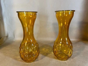 Lot of 2 Vintage Amber Colored Indiana Glass Vase Flower or Bud Vase - Picture 1 of 5