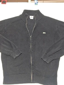 VTG Lacoste Sweater Womens 6 Black Ribbed Full Zip Up Cardigan Sweater - Picture 1 of 8