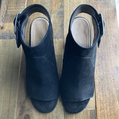 Vionic Blakely Black Suede Peep Toe Ankle Strap Heels Shoes Size 7.5 M - Image 1 of 4