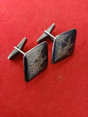 Gemelli in argento vintage con danzatrice orientale - Immagine 1 di 4