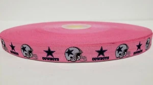 FOE, Dallas Cowboys, Logo & Helmet, Pink Fold Over Elastic 5/8" By the yard NEW - Picture 1 of 1