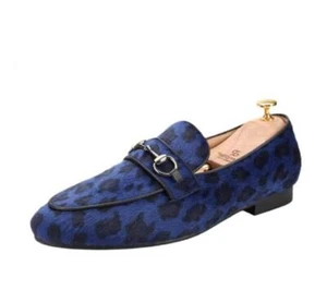 Men's Fashion Round Toe Metal Decor Leopard Slip On Loafers Party Dress Shoes - Picture 1 of 7