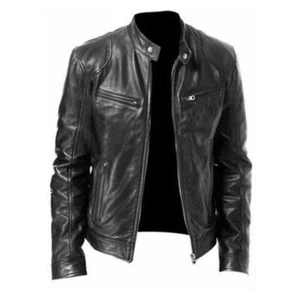 Cafe Racer Biker Leather Jacket Black & Brown Soft Sheep Skin Leather - Picture 1 of 19