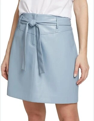 NUEVO CON ETIQUETAS ELIE TAHARI Imitación Cuero Corbata Cintura Minifalda Estudio Azul Talla 16 Para Mujer Foto 1 de 4