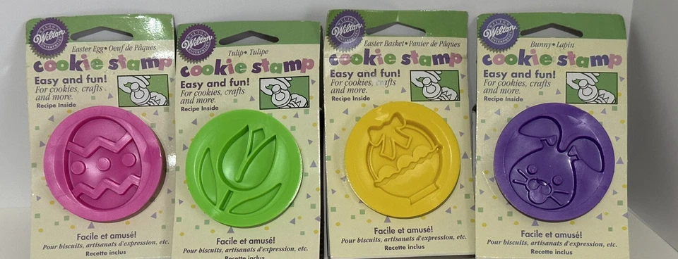 Lote de 4 estampillas de galletas de Pascua Wilton cesta huevo de Pascua flor conejito conejo nuevas Foto 1 de 1