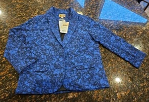 Mudd Royal Blue Blazer Size Large Juniors, Gorgeous Black Printed Pattern. NWT - Picture 1 of 6