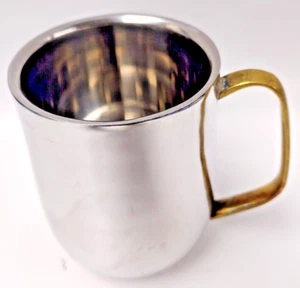 GARRETT WADE Stainless Steel Double Wall  Mug Brass Handle 4.5 Tall 12oz - Picture 1 of 5