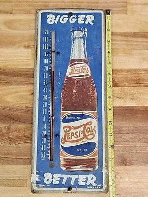 Vintage Pepsi Cola Thermometer Double Dot Bigger Better 15.5" - Image 1 of 4