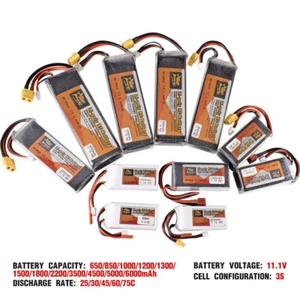 3S 11.1V 650-6000mAh 25C-75C RC Lipo Battery w/ XT30 XT60 T Plug JST for RC Car - Picture 1 of 30
