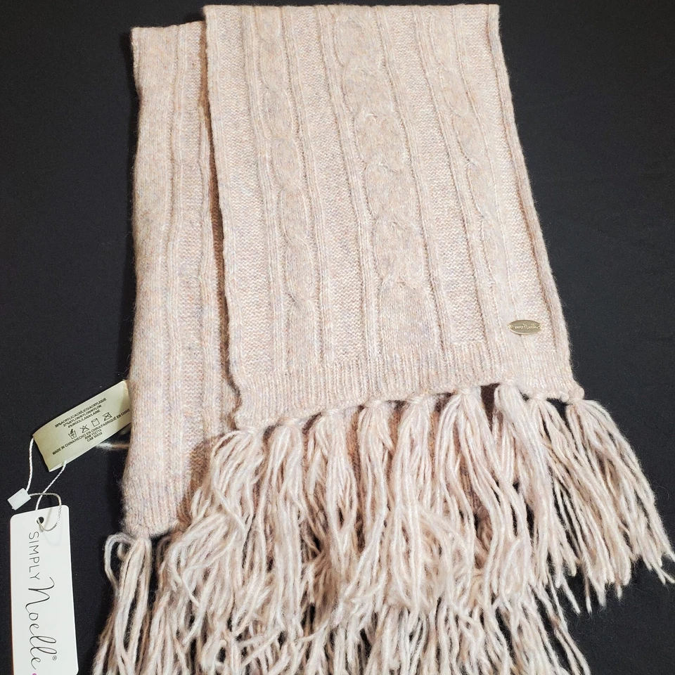NWT Simply Noelle Light Pink Cable Knit Scarf, Fringe - Thin/lightweight 60"   - Image 1 of 4