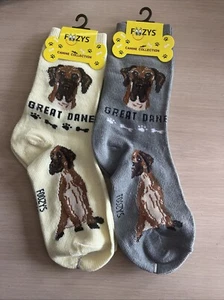 2 pares de calcetines Foozys para mujer Great Dane Dog nuevos crema y gris - Imagen 1 de 4