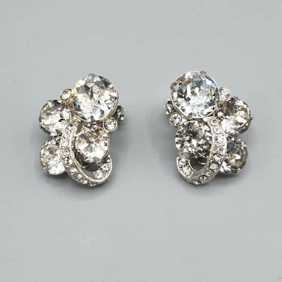 Eisenberg Signed Four Stone Crystal Pave Layered Rhodium Plate Earrings - Image 1 of 4