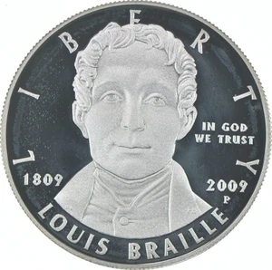 2009-P Proof Louis Braille Commemorative Silver Dollar $1 *6968 - Picture 1 of 3