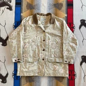 LL Bean Canvas Floral Print Corduroy Collar Barn Chore Coat Jacket Women’s 2XL  - Picture 1 of 11
