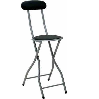 Black Folding Bar Stool Breakfast High Back Chair Padded Round Desk Seat Kitchen - Image 1 of 4