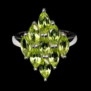 925 Sterling Silver Ring Marquise Peridot 7x3.5mm Natural Gemstone Jewelry Size  - Picture 1 of 13