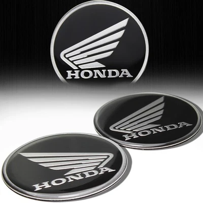 2x Metal 2-3/8" Brushed Aluminum Wing Logo Badge/Pair Sticker Honda Black/Silver - Imagem 1 de 3