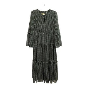Michael Kors Size L 14 16 Black White Spot Chiffon Long Sleeved Maxi Dress - Picture 1 of 12