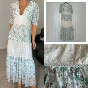 Asos Design 12 Tiered Floral Lace Eyelet Maxi Dress Feminine Cottagecore Praire - Picture 1 of 15