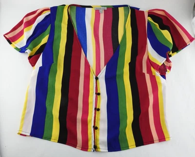 复古 Charlotte Russe 尺寸 S 90 年代粗条纹纽扣衬衫 — 第 1/4 张图片