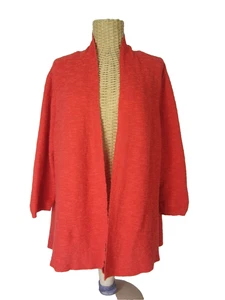 Eileen Fisher Womens Plus 1X Orange Organic Linen Cotton Knit Open Cardigan - Picture 1 of 9