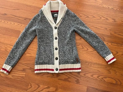 ROOTS Cabin Canada Cardigan Sweater Gray Knit Wool Blend Women’s Size M - Image 1 of 4