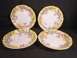 Tahari Frühling Blumen gelber Rand Melamin Abendessen Schüsseln 10" 4er Set Pastell Mint - Bild 1 von 3