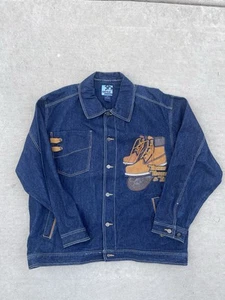 VTG Mens Raw Blue Tried Tested And True Lace Up Boots Jean Jacket 2XL RARE - Picture 1 of 3