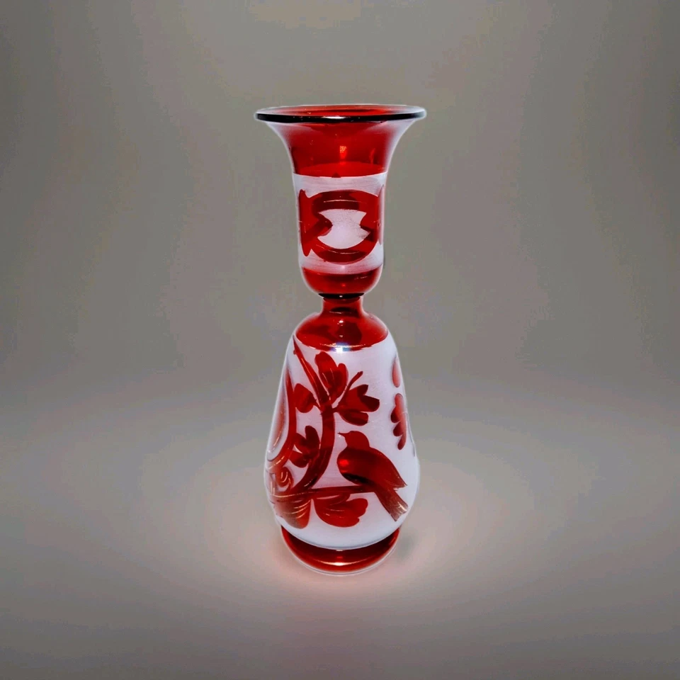  Jarra de vidrio esmerilado rubí rojo oro detalles 7,5 pulgadas Hgt finales del siglo XIX bohemia Foto 1 de 4