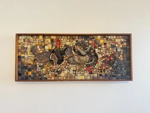 Original M. Wolff “The Chicken Mosaic” Mid Century Ceramic Tile Art 12x30 Framed - Picture 1 of 6
