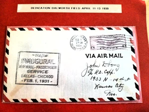 Cubierta de correo inaugural de primer pasajero del transporte aéreo nacional Dallas/Chicago 1/02/31 - Imagen 1 de 2